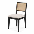Chaise en bois noir avec dossier en cannage et assise en tissu beige