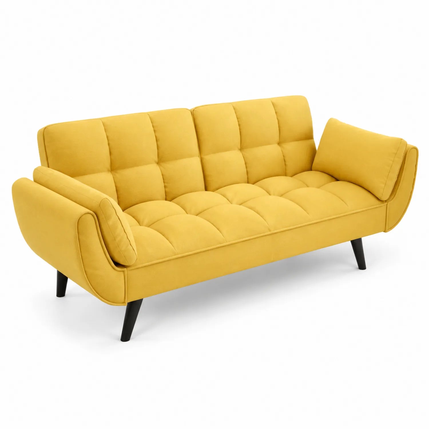 Canapé en tissu jaune avec pieds en bois