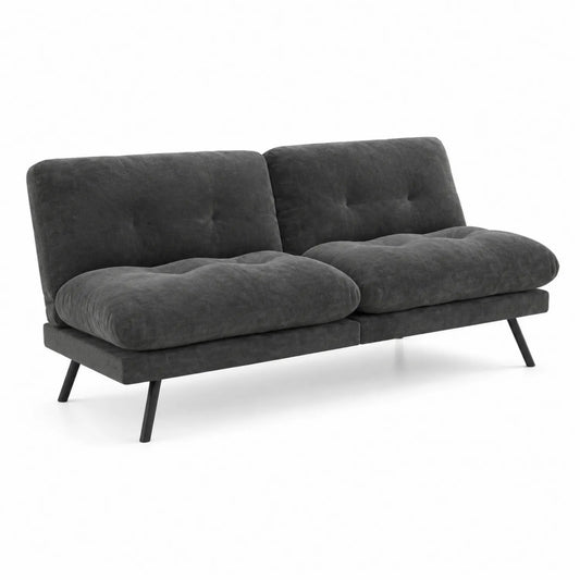 Canapé convertible 2 places en tissu microfibre Gris Foncé avec pieds en métal