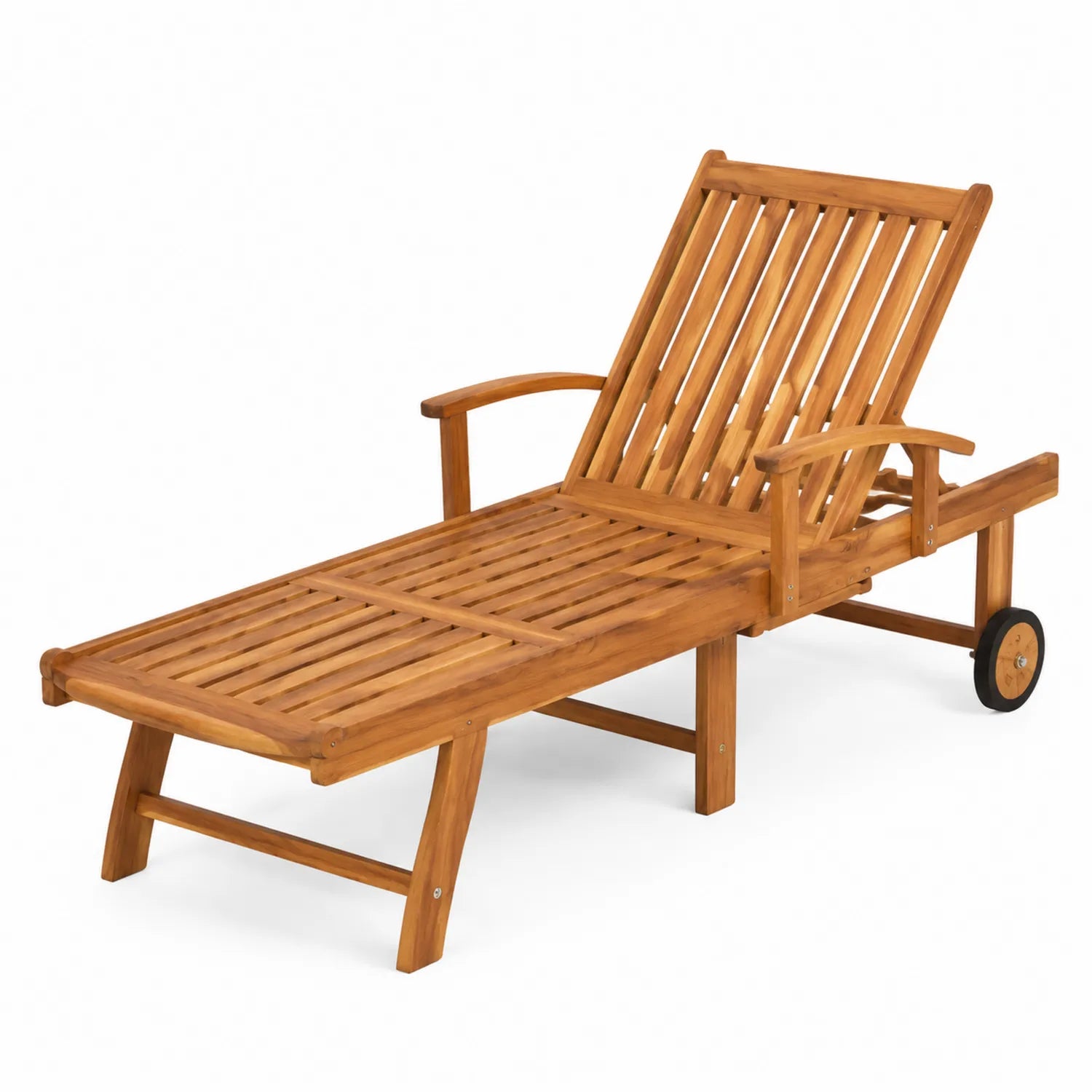 Chaise Longue en Bois de Teck avec Roues