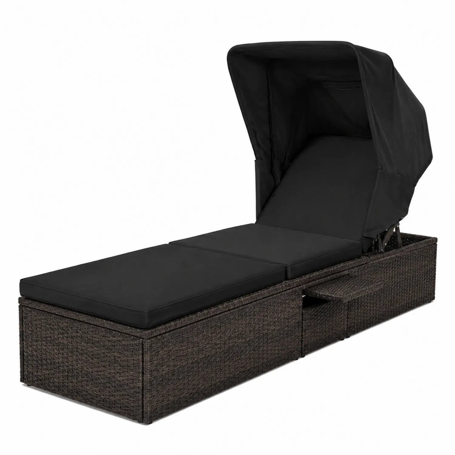 Chaise longue d'extérieur en résine tressée avec pare-soleil ajustable