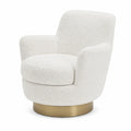 Fauteuil pivotant en tissu bouclé blanc avec base métallique dorée