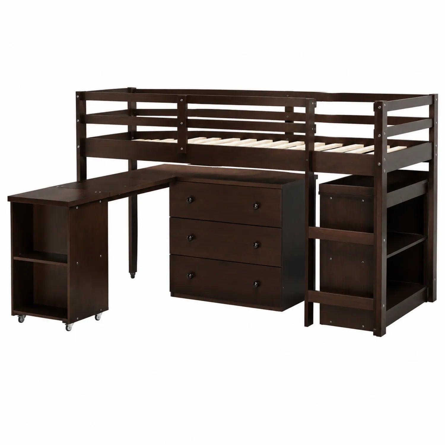 Lit mezzanine en bois avec bureau et rangement