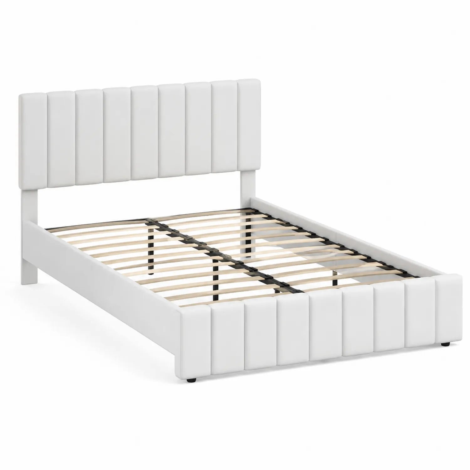 Lit double en bois et simili cuir blanc 200x140 cm
