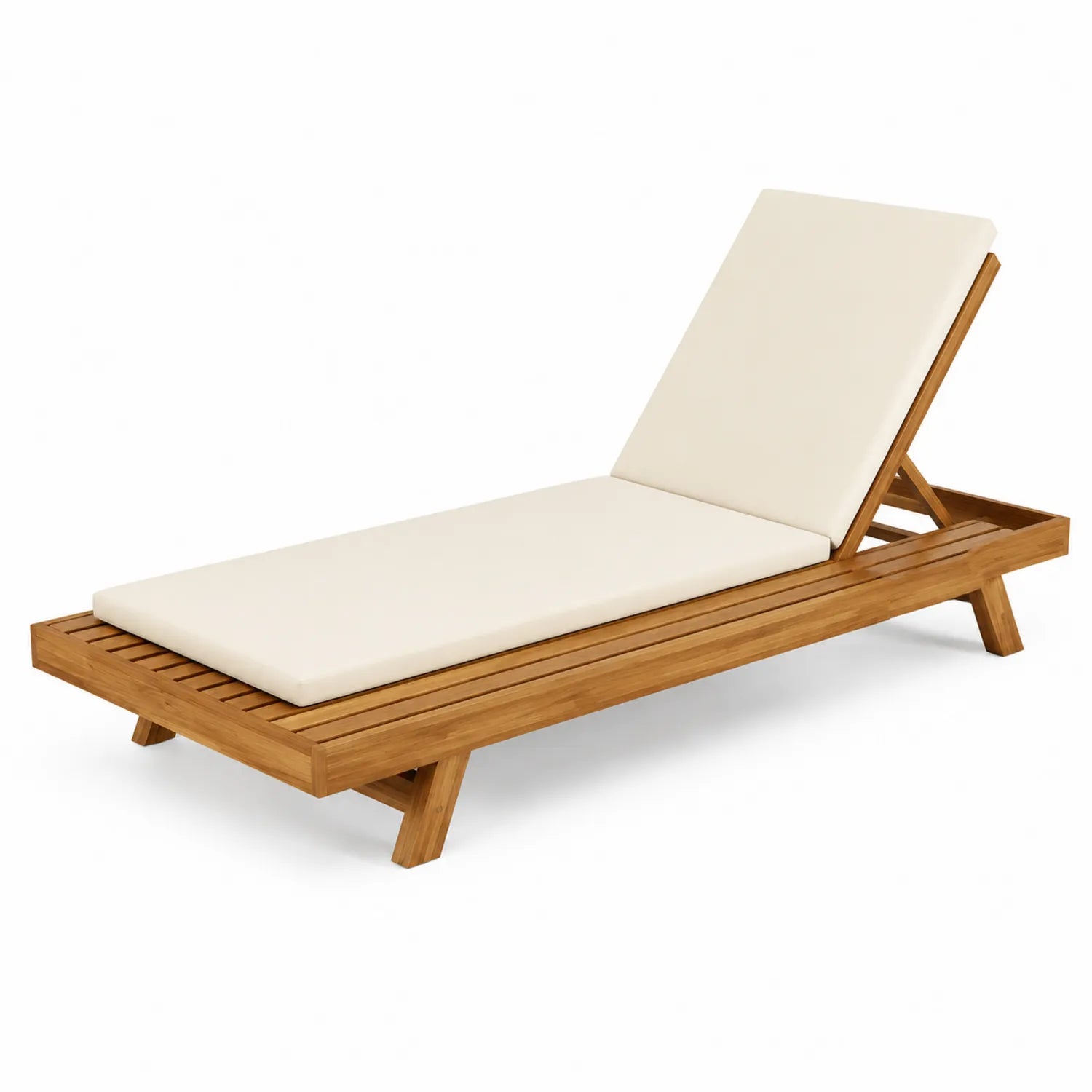 Chaise longue en bois avec coussin beige